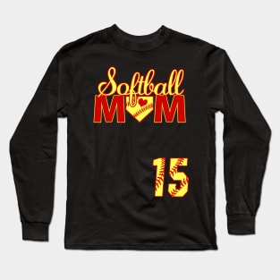 Softball Mom #15 Softball Jersey Favorite Player Biggest Fan Heart Fifteen Long Sleeve T-Shirt